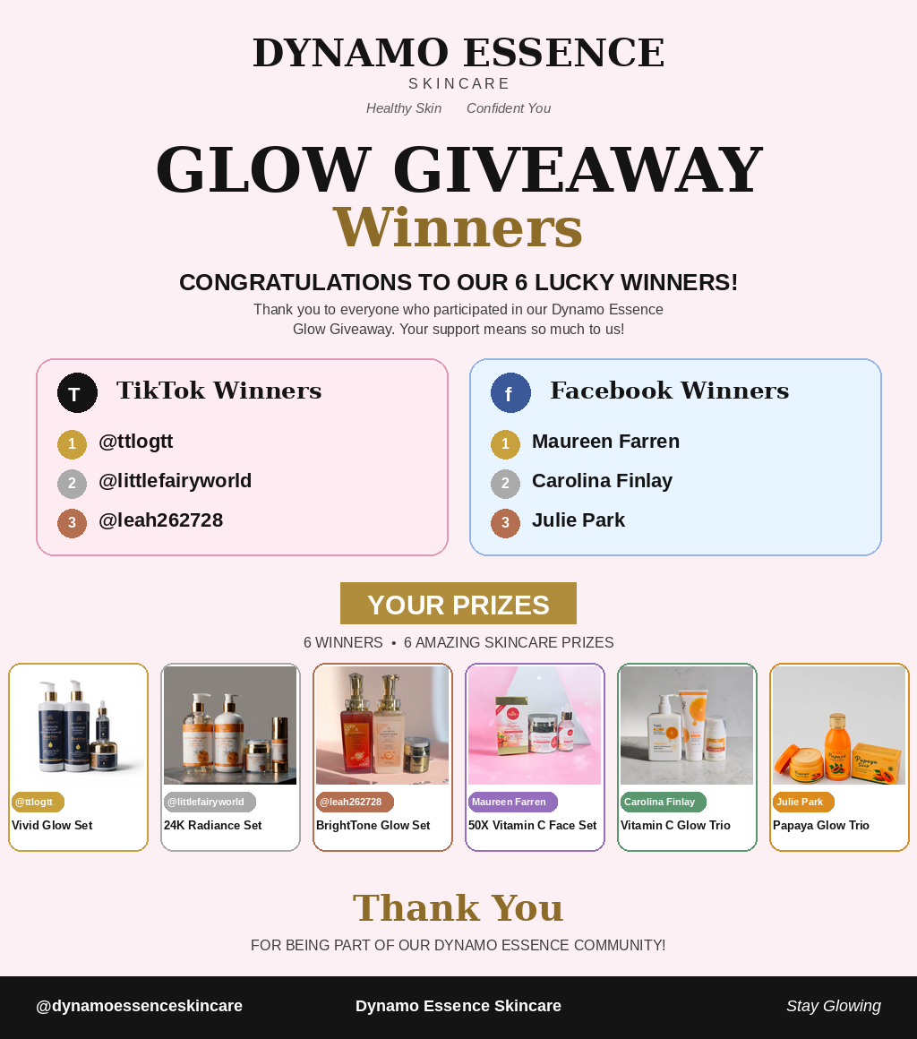 Dynamo Essence Glow Giveaway — Meet Our 6 Winners!