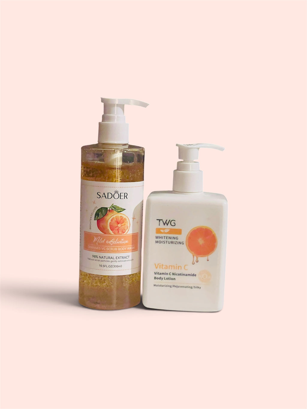 Vitamin C Glow & Exfoliation Body Care Duo – SADOER Scrub Body Wash & TWG Vitamin C Body Lotion