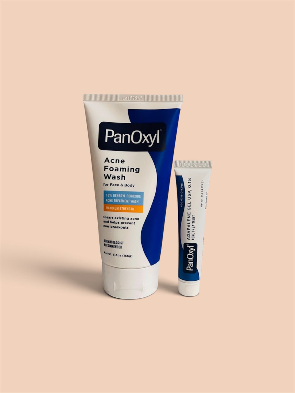 PanOxyl Acne Care Duo 10% Benzoyl Peroxide Wash & Adapalene 0.1% Gel for Face & Body Maximum Strength Treatment