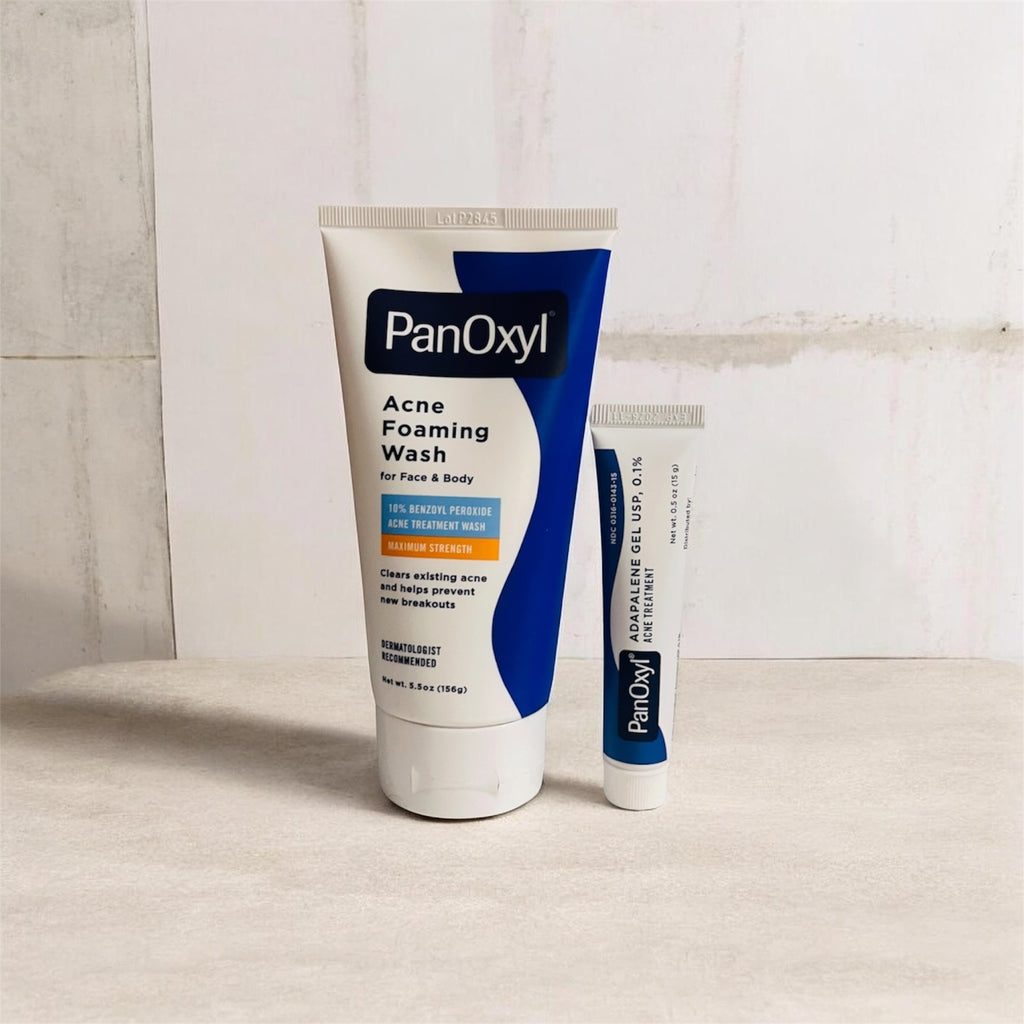 PanOxyl Acne Care Duo 10% Benzoyl Peroxide Wash & Adapalene 0.1% Gel for Face & Body Maximum Strength Treatment