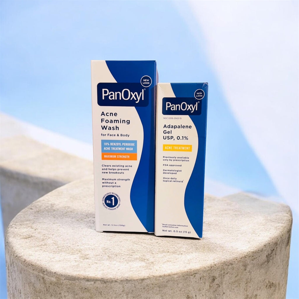 PanOxyl Acne Care Duo 10% Benzoyl Peroxide Wash & Adapalene 0.1% Gel for Face & Body Maximum Strength Treatment