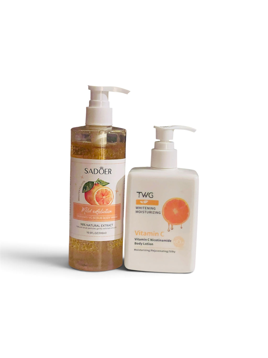Vitamin C Glow & Exfoliation Body Care Duo – SADOER Scrub Body Wash & TWG Vitamin C Body Lotion