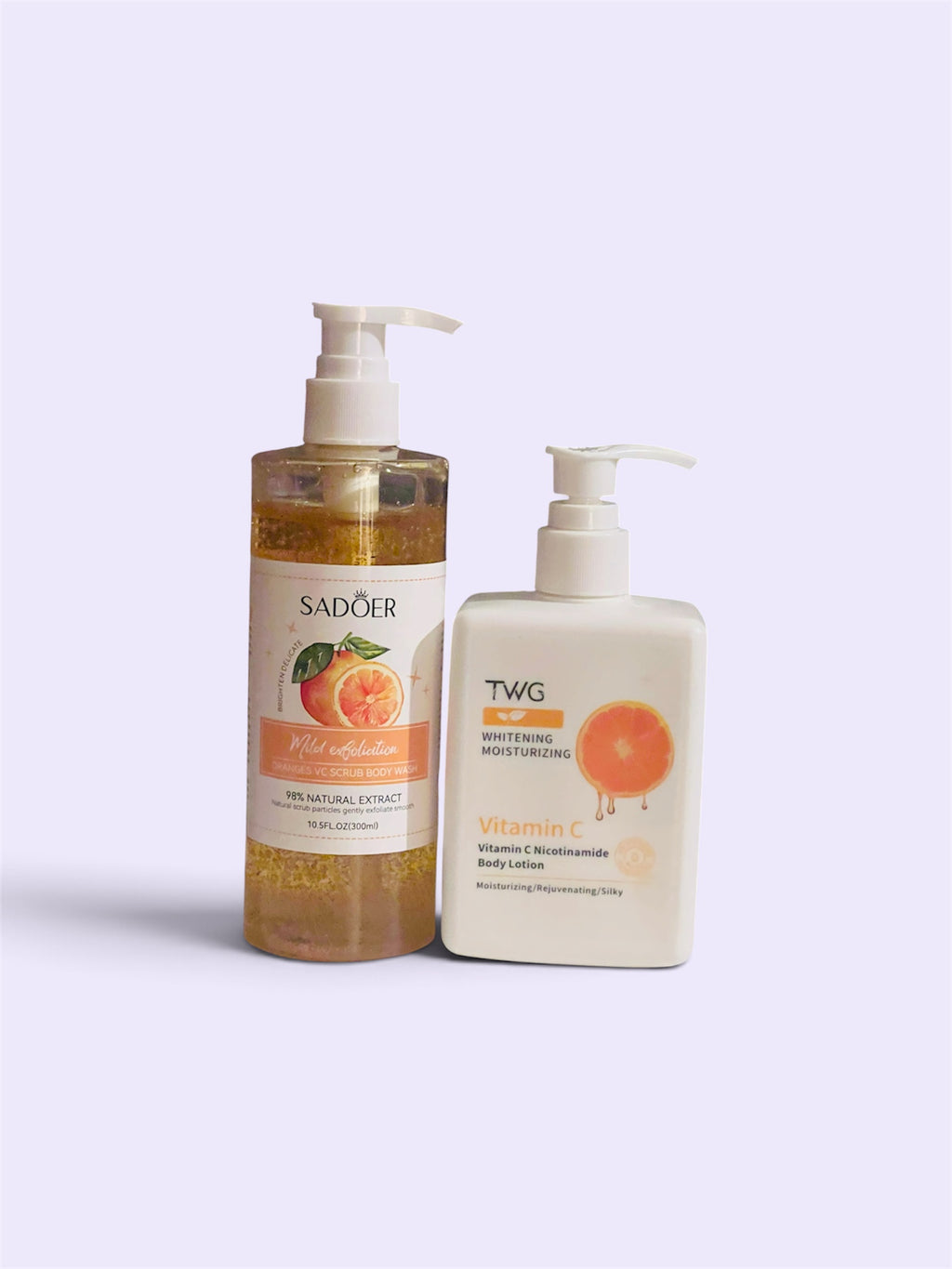 Vitamin C Glow & Exfoliation Body Care Duo – SADOER Scrub Body Wash & TWG Vitamin C Body Lotion