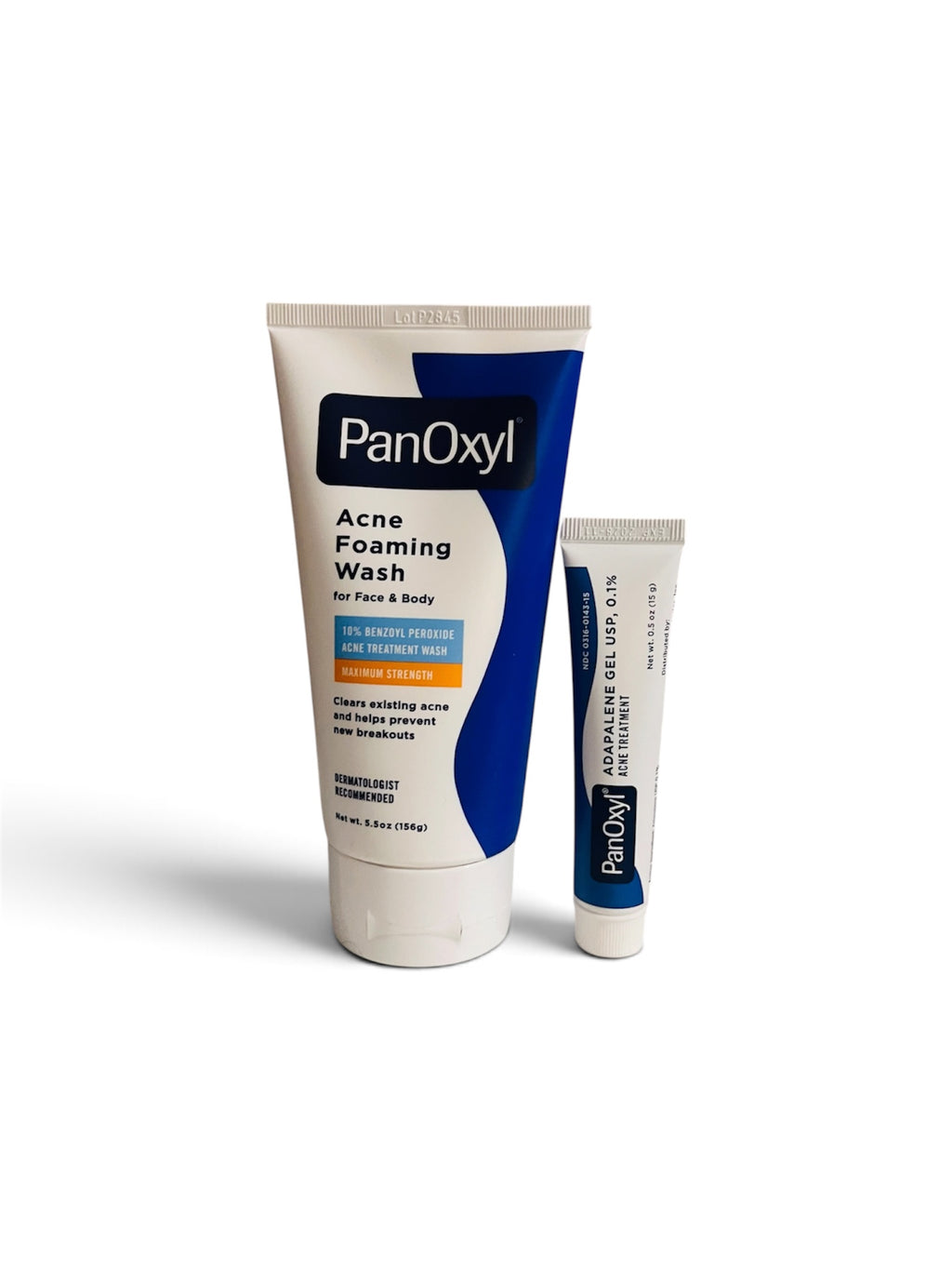 PanOxyl Acne Care Duo 10% Benzoyl Peroxide Wash & Adapalene 0.1% Gel for Face & Body Maximum Strength Treatment