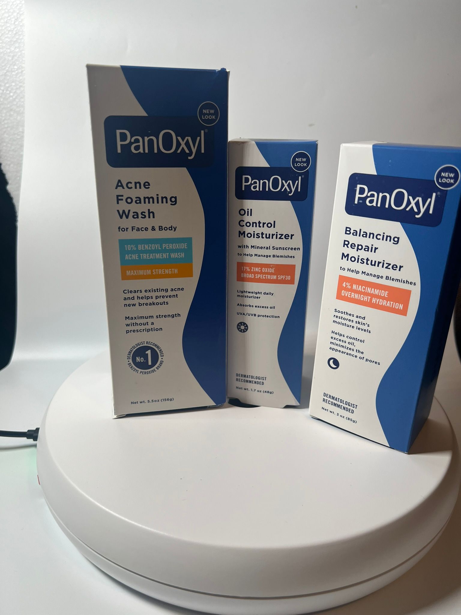 PanOxyl Acne Clear Routine Set – 10% Benzoyl Peroxide Wash + Oil Control SPF Moisturiser + Repair Cream
