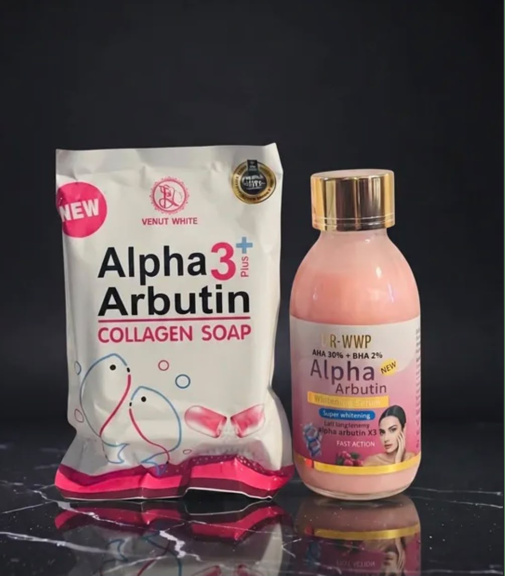 Alpha Arbutin Glow Set – Collagen Soap & Face Serum Duo