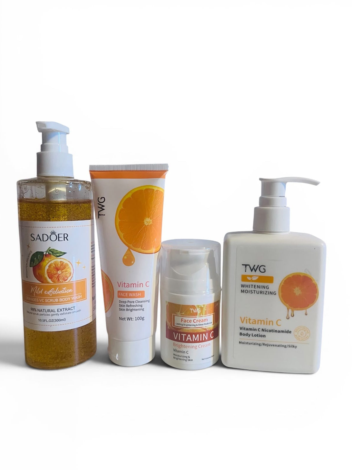 Vitamin C Glow Essentials Set – Body Wash Scrub(300ml), Face Wash(100ml), Face Cream(50ml)& Body Lotion(300ml)