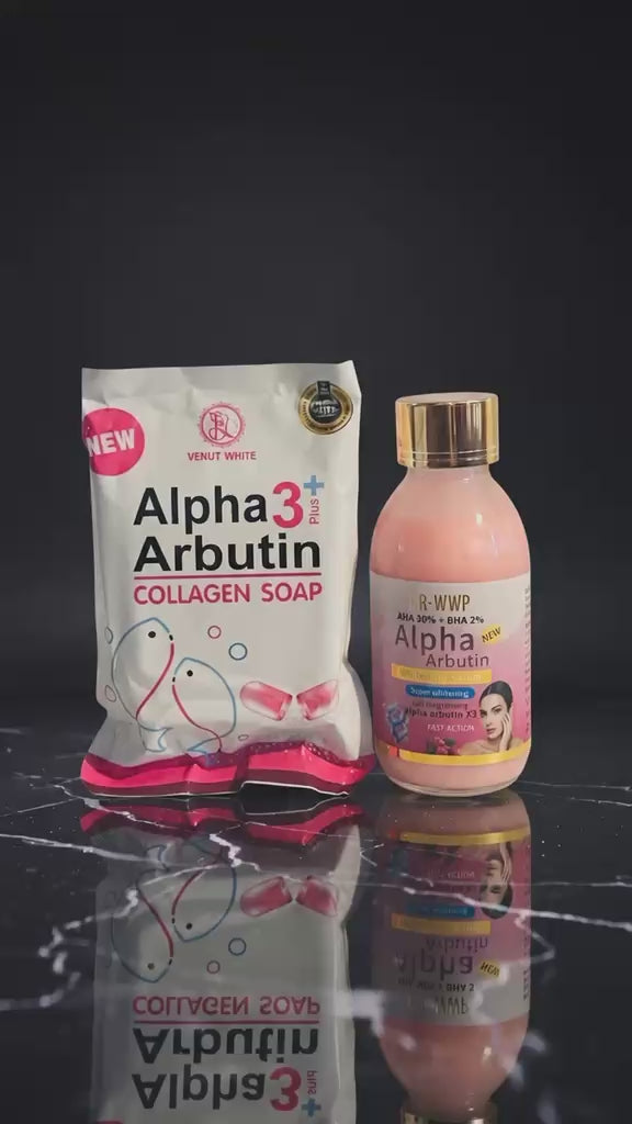Alpha Arbutin Glow Set – Collagen Soap & Face Serum Duo