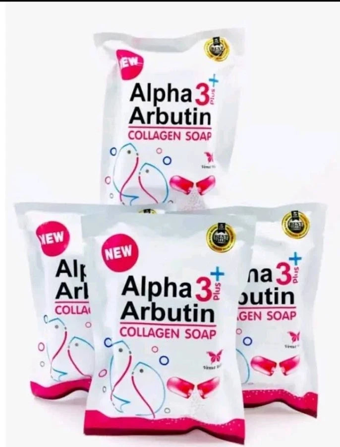 Alpha 3 Plus Arbutin Collagen Whitening Soap Bars Soap Reduce Acne Scars 80g.